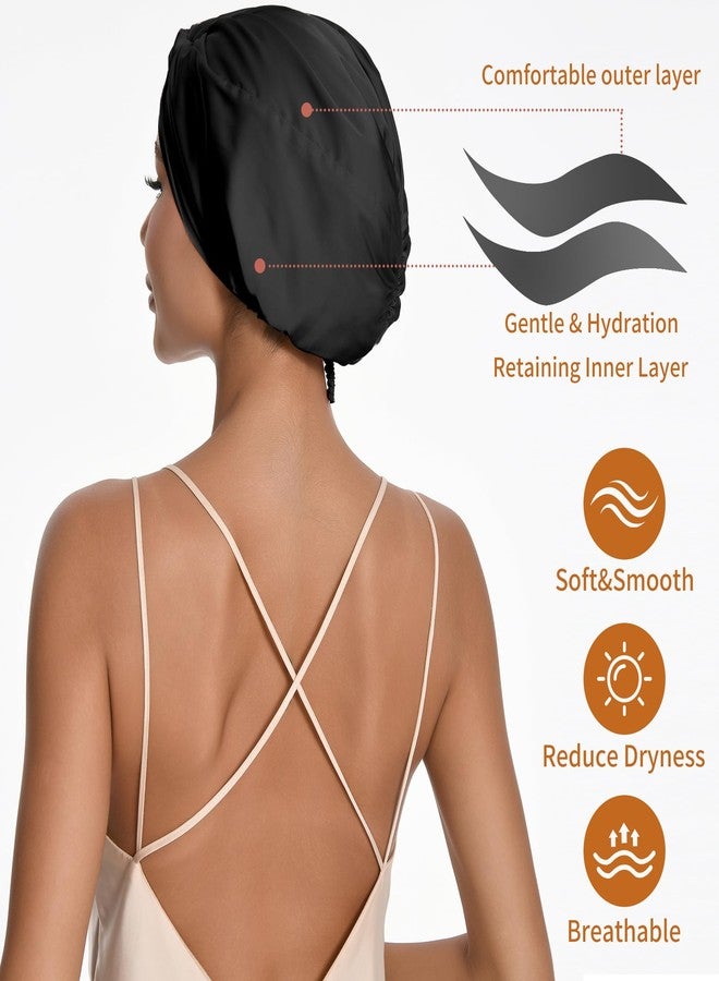 elio Adjustable Silk Satin Hair Bonnet for Sleeping with 5% Mulberry Silk – Double Layer Hair Cap for Women & Men, Extra Smooth Night Cap for Curly, Braided, Natural Hair – Silk Shower Cap (Black) - Image 3